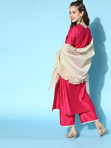 Women Rangpreet Pink Embroidered Straight
