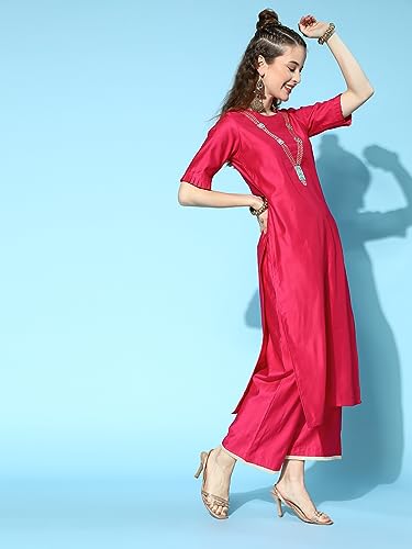 Women Rangpreet Pink Embroidered Straight