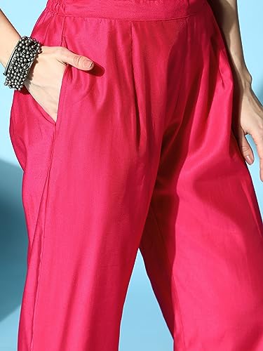 Women Rangpreet Pink Embroidered Straight