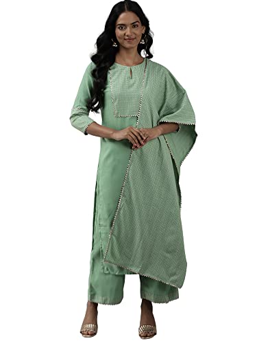 Sea Green Solid Straight Kurta Palazzo with Dupatta Set(4077NKH1176L)