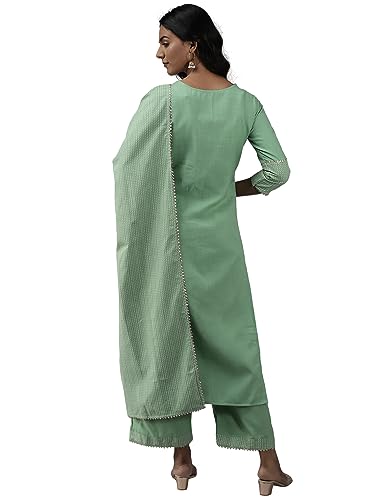 Sea Green Solid Straight Kurta Palazzo with Dupatta Set(4077NKH1176L) - Image 4