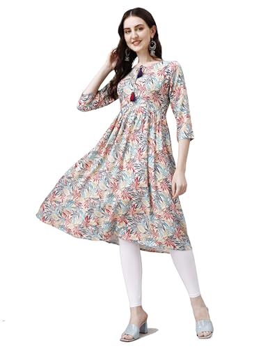 OBF Women's Rayon Printed Anarkali Kurti_Multicolour