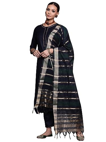 Women Rangpreet Navy Blue Straight Kurta Palazzo With Dupatta Set
