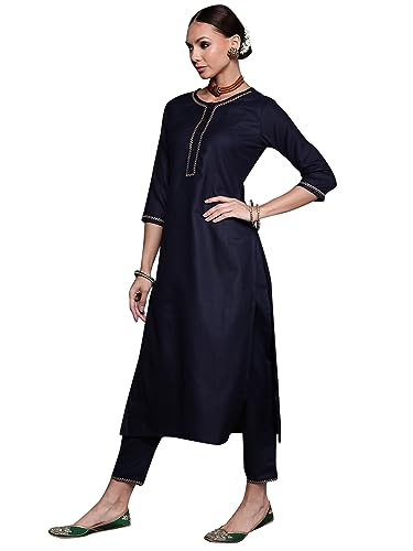 Women Rangpreet Navy Blue Straight Kurta Palazzo With Dupatta Set - Image 3