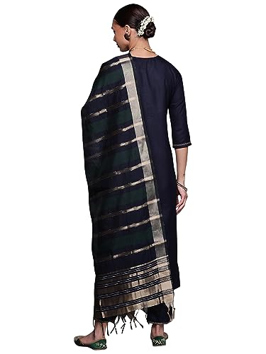 Women Rangpreet Navy Blue Straight Kurta Palazzo With Dupatta Set - Image 4