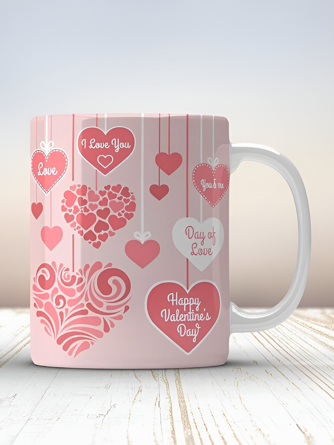 Quace DayofLove White & Pink Geometric Printed Ceramic Matte Mug 325ml