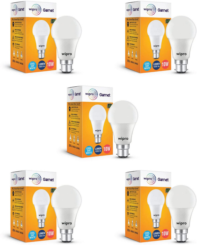 Wipro 10 W Basic Standard B22 LED Bulb(White, Pack of 5)