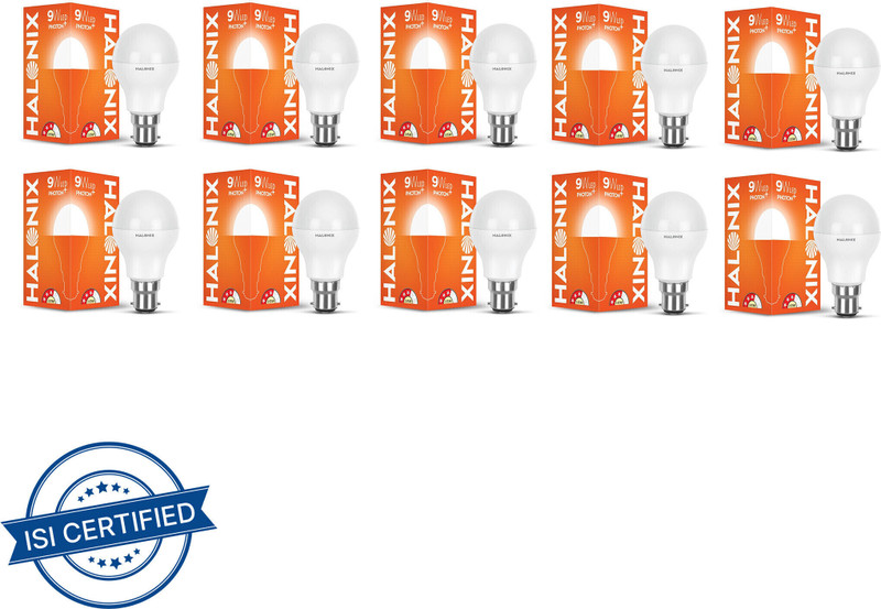 HALONIX 9 W Basic Round B22 LED Bulb(White, Pack of 10)