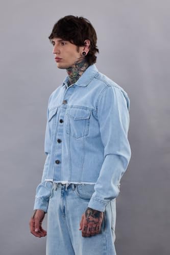 SNITCH Revolution Light Blue Cropped Printed Denim Jacket - Image 2