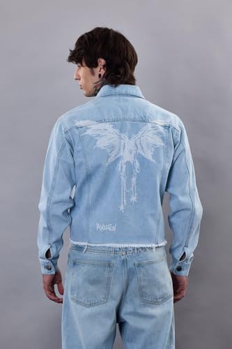 SNITCH Revolution Light Blue Cropped Printed Denim Jacket - Image 3
