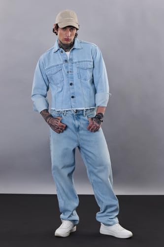 SNITCH Revolution Light Blue Cropped Printed Denim Jacket - Image 5