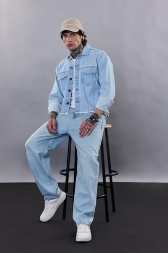 SNITCH Revolution Light Blue Cropped Printed Denim Jacket - Image 7