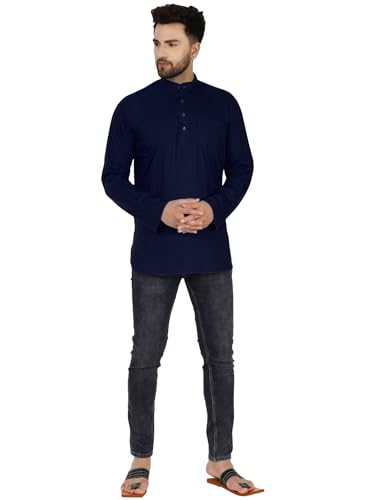 Men's Pure Cotton Solid Kurta Long Sleeves Band Collar Casual Shirt