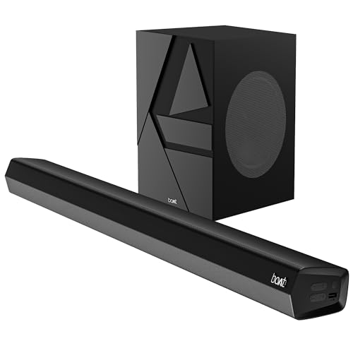 Boat Aavante Bar Quake, Wired Subwoofer, 200W RMS Signature Sound, 2.1CH, Multiple Ports, Bass & Treble Controls, 4 EQ Modes, Bluetooth Sound bar, Home Theatre Soundbar Speaker (Midnight Black)