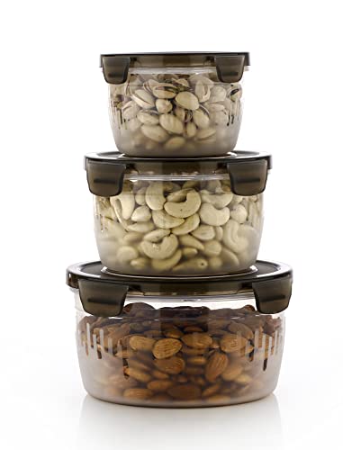 Snap-Seal Storage Containers Set of 3 Airtight Food Storage,Microwave Safe,BPA-Free Plastic Unbreakable Kitchen Containers With Capacity Of 600Ml,1200Ml,1800Ml (Brown)