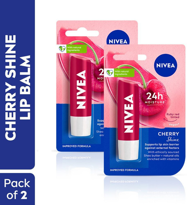 NIVEA Fruity Shine Lip Balm Cherry(Pack of: 2, 9.6 g)
