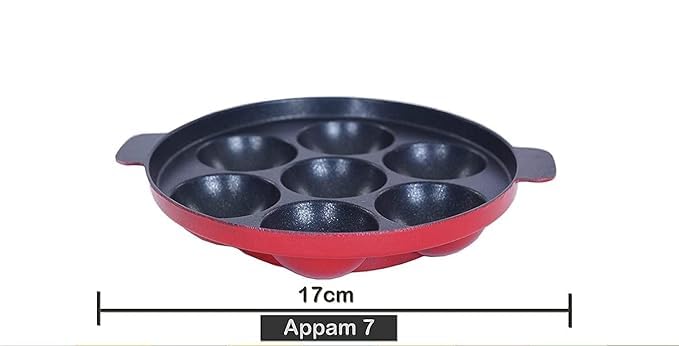 Non-Stick Aluminium Appam Patra 7 Cavity, Red, Standard - Image 3