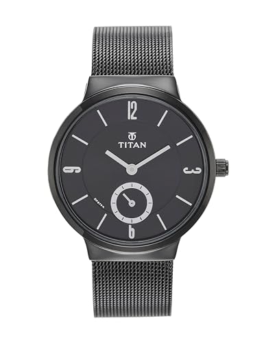 Titan Quartz Analog Black Dial Stainless Steel Strap Watch for Women-NS95033NM01