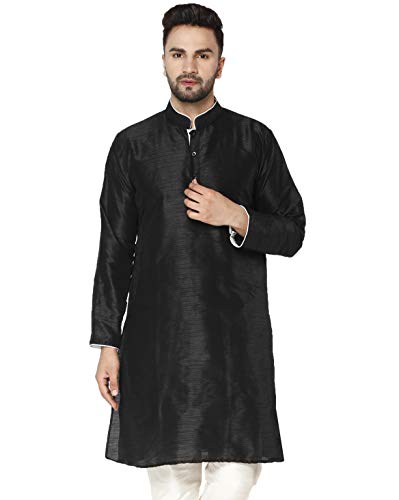 Men's Art Silk Woven Design Long Kurta Mandarin Collar Straight Shirt