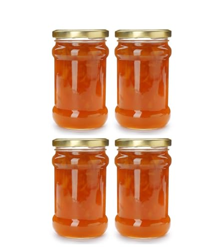 Favola Essentials Round Lug Glass Jar, Gold Lid, 200 ml, Set of 4, Clear