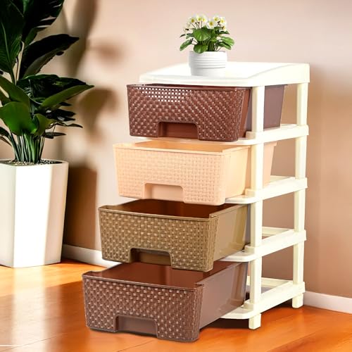 Kuber Industries 4-Tier Multipurpose Plastic Drawers Storage Organizer | Brown