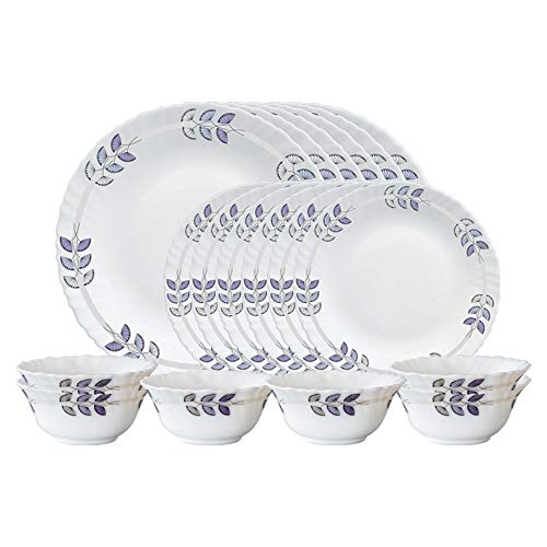 Larah by Borosil Floret Opalware Dinner Set, 18 Pieces, White