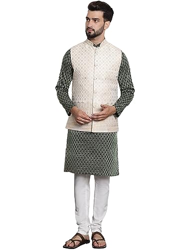 SOJANYA (Since 1958 Men's Jacquard Silk Kurta and Pyjama with Nehru Jacket