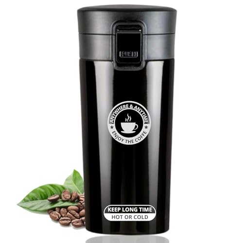 Darkpyro Coffee Mug with Leak Proof Lid,Travel Mug,380ml (Pack of 1) Black