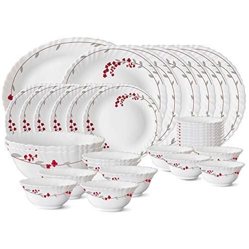 Larah by Borosil Verona Opalware Dinner Set, 33-Pieces, White