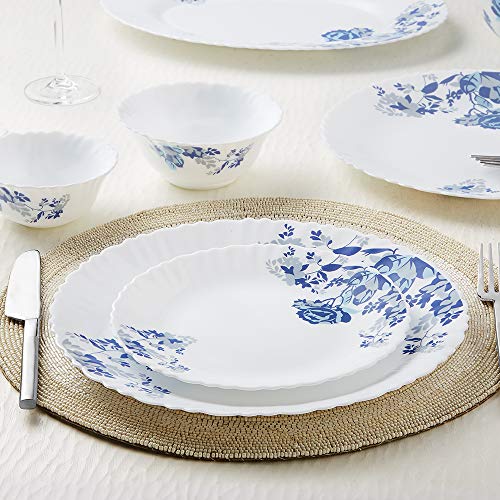 Larah by Borosil Glass Blue CascadeThali Set (White) - 18 Pieces - Image 4