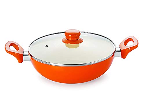 Nirlon Non-Stick Induction Ceramic Kadhai, Orange