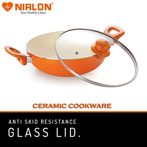 Nirlon Non-Stick Induction Ceramic Kadhai, Orange - Image 3