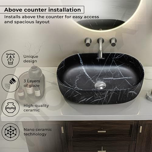 Plantex Ceramic Black Washbasin/Oval Tabletop