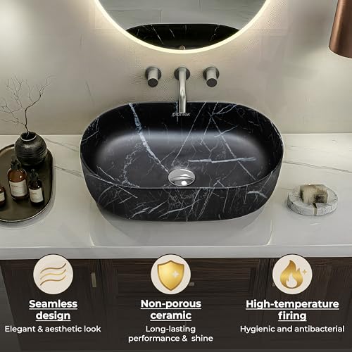 Plantex Ceramic Black Washbasin/Oval Tabletop