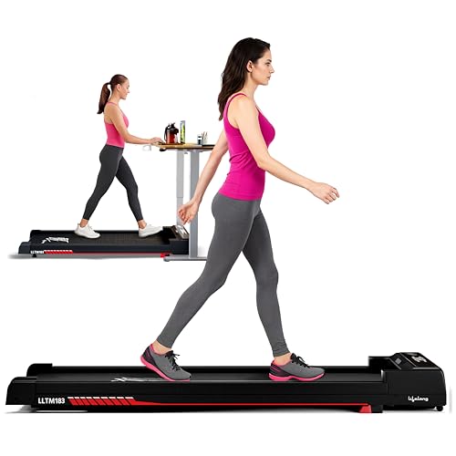Lifelong Walking Pad Treadmill|3 HP Brushless Motor|2-Level Manual Incline|LED Display|Foldable Design|Remote Control|110 Kg Capacity|8 Km/h Speed|Home Fitness Walking Machine LLTM183 (Black & Red)