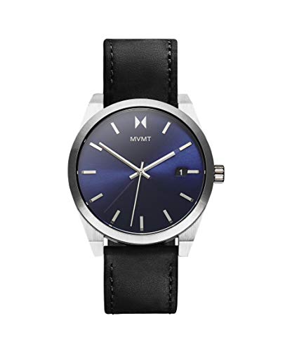 MVMT Element Qtz Basic Calendar Blue Round Dial Men's Analog Watch|Black Leather Material|Black Color Band - 28000041-D